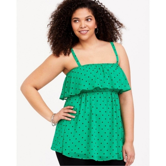 Torrid Green Polka Dot Ruffled Tank Top Size 0 - Picture 10 of 10
